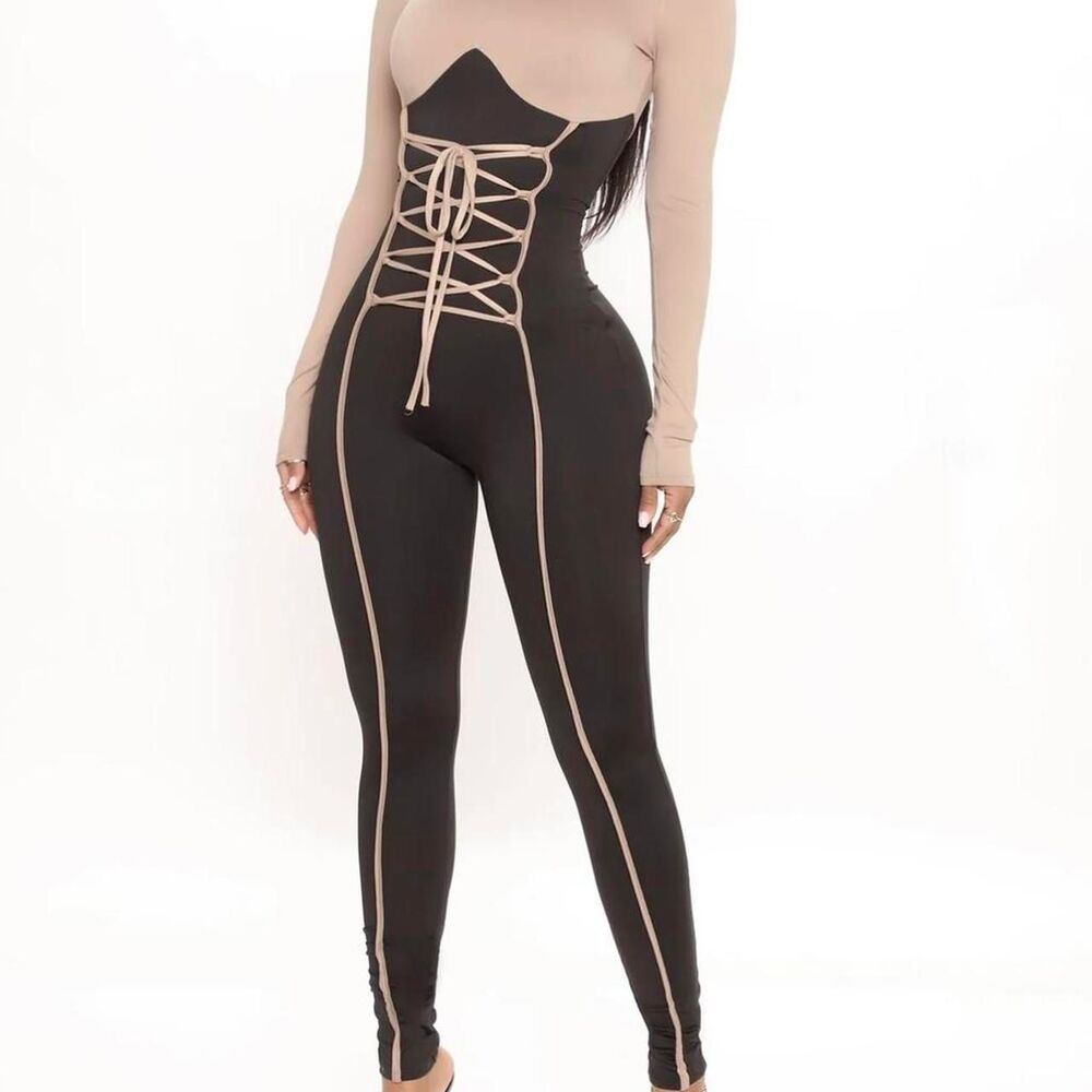 Fashion-nova Women's Black and Brown Jumpsuit